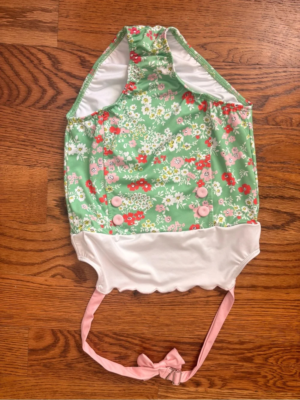bella bliss Pink & Green Floral One-Piece Swimsuit with Bow Halter